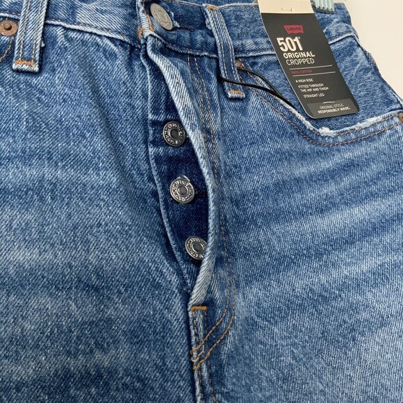 Levi’s Premium 501 Original Cropped Rigid Denim Jeans Blue 26 - Picture 9 of 12
